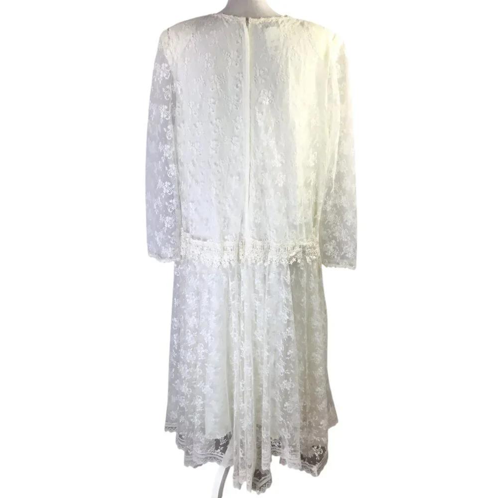 Jessica McClintock Bridal Dress Gown Vintage Lace Drop Waist Size 18W Plus Ivory